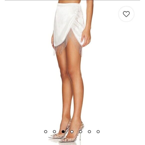 Superdown Penelope white satin Fringe mini Skirt Sz XL NWT Revolve $68 - Picture 5 of 13